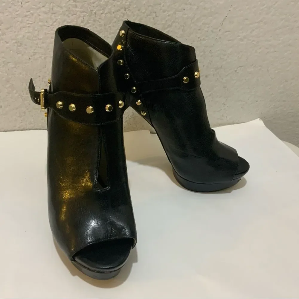 MICHAEL KORS BLACK LEATHER PEEP TOE BOOTIES 9 M